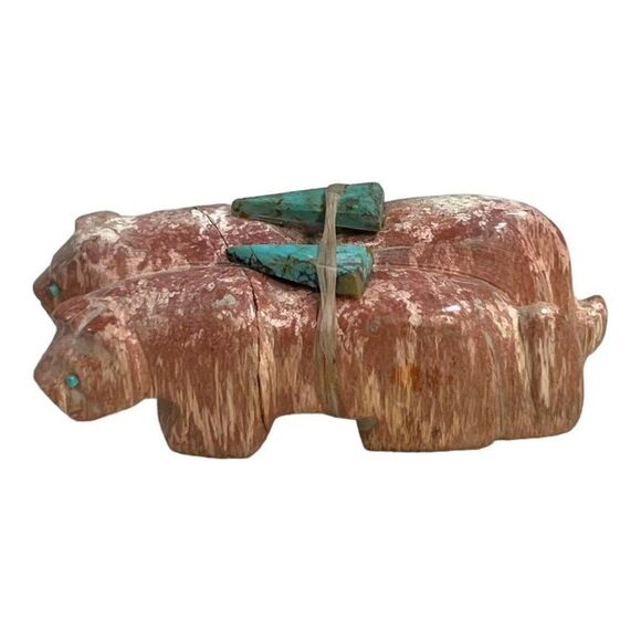 Vintage RARE Double Bear Pair Fetish Carving Native American Zuni 3” Jasper - Picture 1 of 8